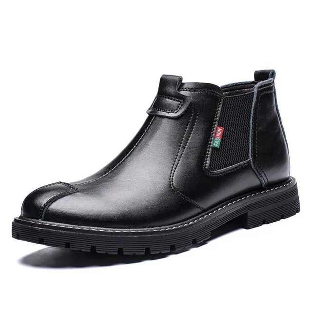 Black Boots Merkmak/сезон осень-зима; мужские теплые ботинки из натуральной кожи без шнуровки; повседневные ботильоны; Мужская Уличная обувь; обувь в байкерском стиле; мужская обувь на плоской подошве - Цвет: Black Boots