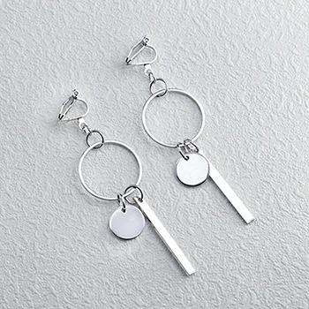 Silver color Геометрические металлические серьги без отверстий, клипсы для ушей, модные простые металлические круглые/Полосатые клипсы, серьги без пирсинга, Женские Ювелирные изделия CE123 - Окраска металла: Silver color