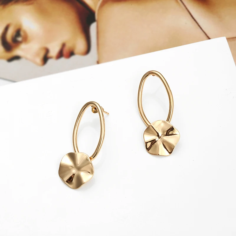 Корейские круглые массивные серьги с цветком овальные серебряные золотые