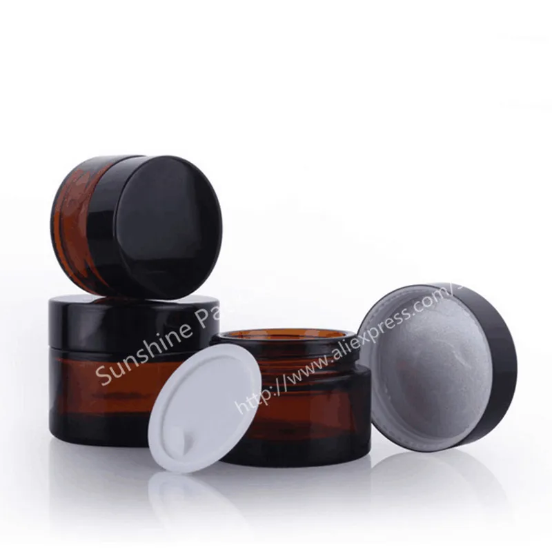 

Hot sale High quality 500 x 30g amber glass jars, 30ml cream jars, skin care cream bottles, dark glass cosmetic containers