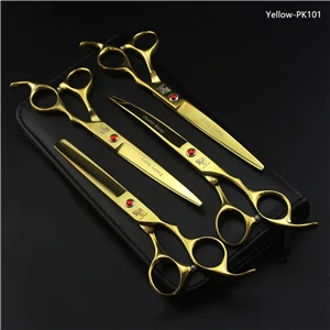 Yellow-PK101 4 шт./компл. 7 дюймов собака Уход за лошадьми ножницы для собак прямые истончение изогнутые Профессиональные Парикмахерские ножницы - Цвет: Yellow-PK101
