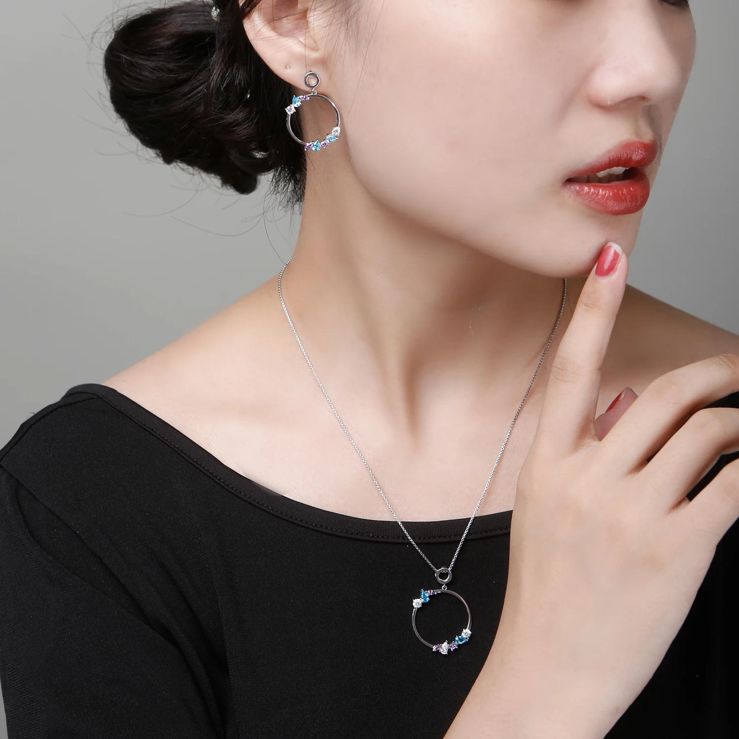 Женские круглые серьги подвески из серебра 925 пробы с цирконием