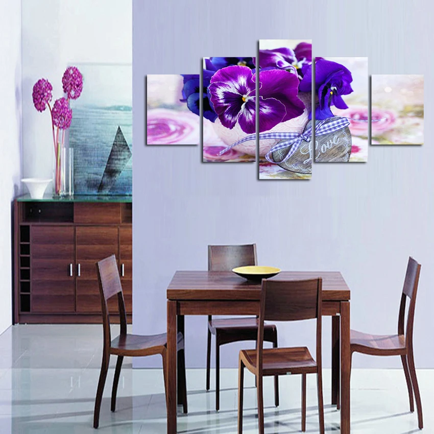 5 панелей без рамки Настенная картина современный Фиолетовый Бабочка цветок