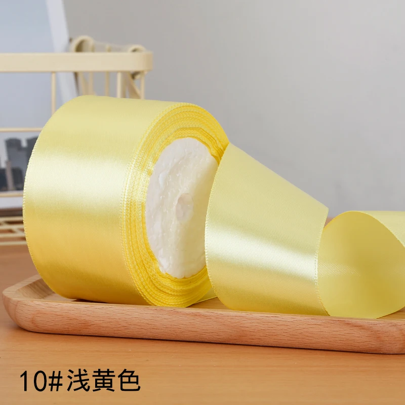 22 метра/рулон 2 дюйма = 5 см шелковые атласные ленты DIY Искусственные розы цветы Свадьба День Рождения Вечеринка Конфеты Подарочная коробка Упаковка Ленты - Цвет: 10 Light Yellow