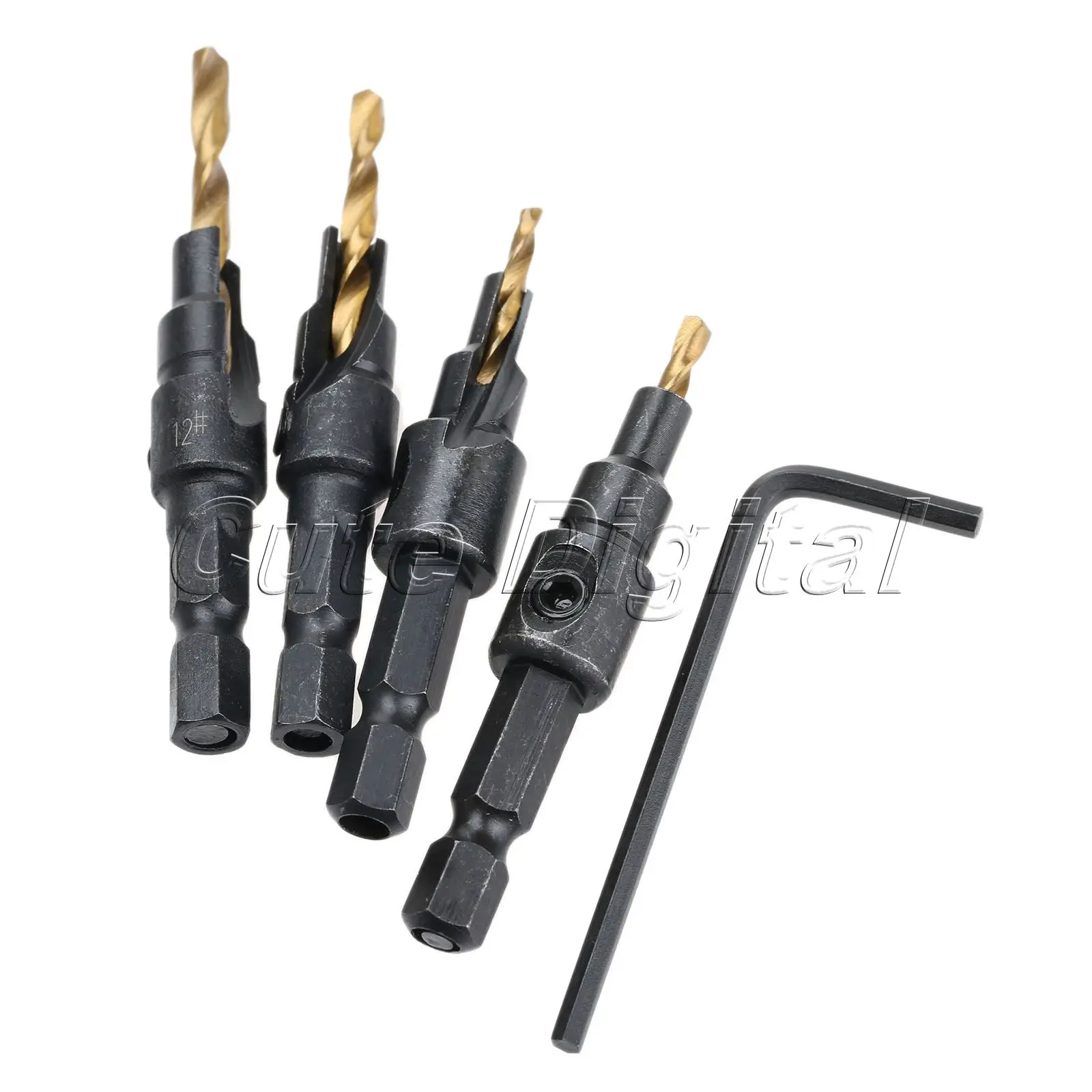 Набор зенкеров из быстрорежущей стали с титановым покрытием 4 шт. быстрая замена