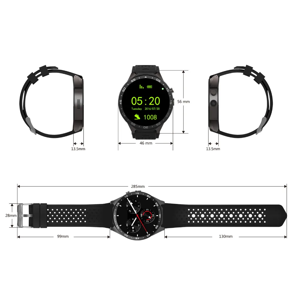 EXRIZU KW88 Android 5,1 OS Smartwatch телефон 3g gps wifi 1,3" AMOLED экран Смарт часы 2.0MP камера Датчик тяжести шагомер
