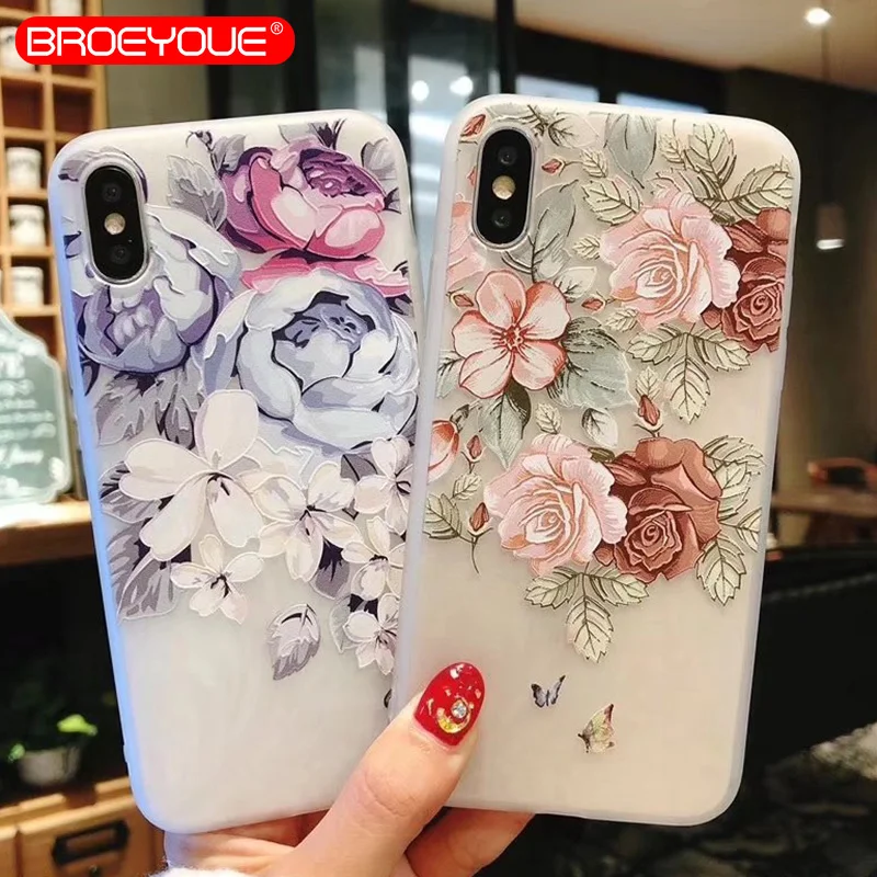 BROEYOUE Phone Case For Xiaomi Redmi 4X 4A 5A 5 Plus Note 4 Pro Prime Mi A1 5X Cases 3D Relief Silicone Floral Cover |
