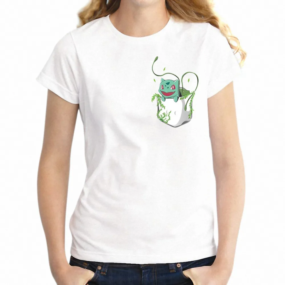 Женская футболка Pokemon Starters Pikachu Charmander Squirtle and Bulbasaur Pocket Tee Gamer Girl's Tee|Футболки| |
