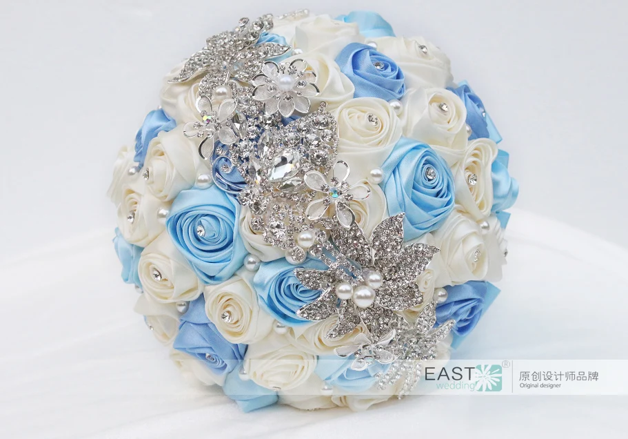 DIY брошь букет шелковые невесты Свадебный порошок синий и цвета слоновой кости