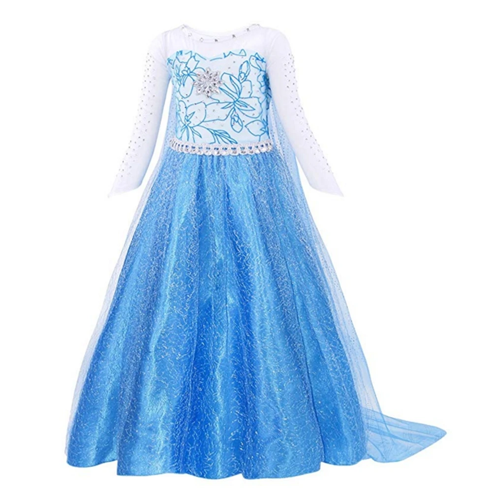 Elsa Dress up Clothing Long Sleeve Snow Queen Girls Costume Children Halloween Cosplay Party Gown With Hair | Детская одежда и