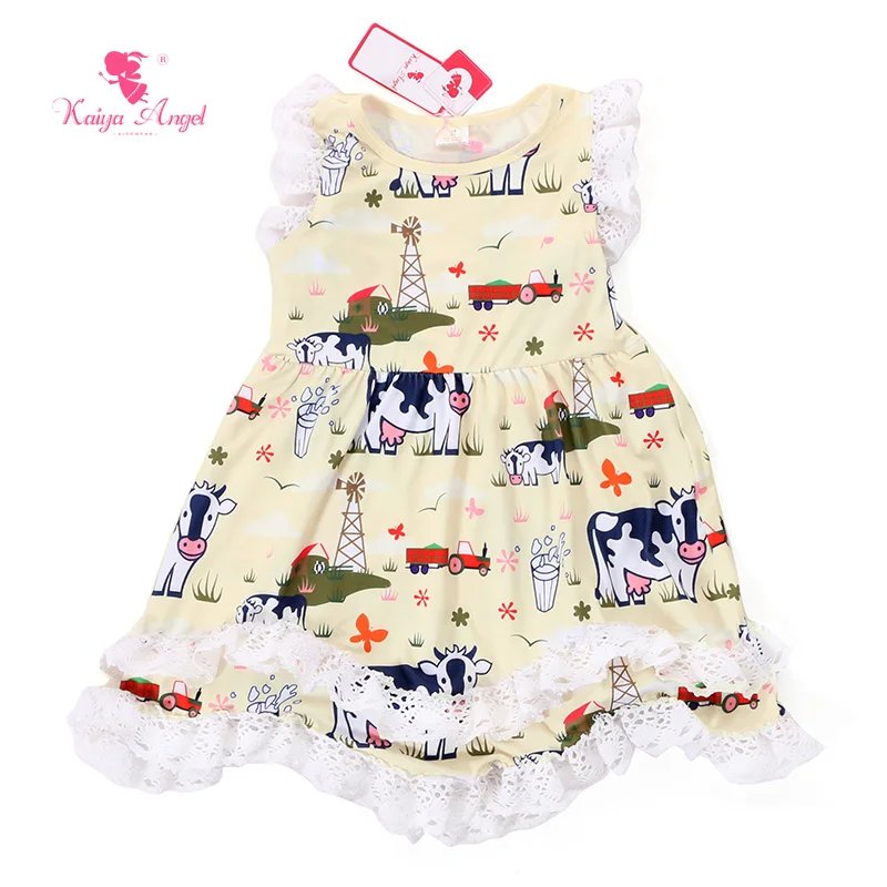 Kaiya Angel Girls Clothes Summer Dress Farm Baby Girl Lace Ruffle Princess Dresses 1-9 T | Детская одежда и обувь