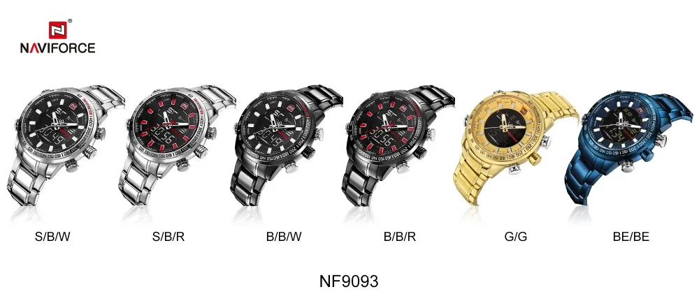 NAVIFORCE, роскошные Брендовые мужские синие часы, модные кварцевые часы с двойным дисплеем, ремешок из нержавеющей стали, водонепроницаемые, светодиодный, цифровые часы
