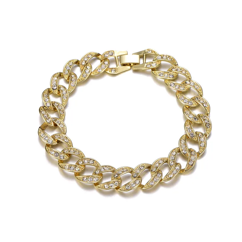 

13mm Miami Link Chain Necklace Men Rhinestone Shiny Ice Out Cuban Bracelet Gold Color Choker Necklace Set Hip Hop Jewelry