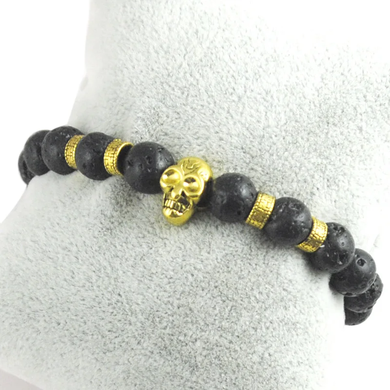 CHIMDOU Hot Selling Men Bracelet Black Lava Natural Stone Skull Jewelry AD030 | Украшения и аксессуары
