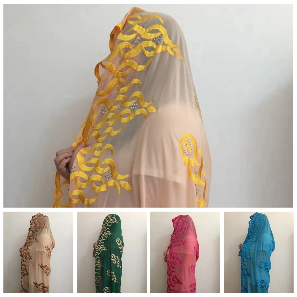 New Design African Muslim Long Scarf Fabric French Net Chiffon Shawl Headties Veil For Ladies MOXF-9 | Дом и сад