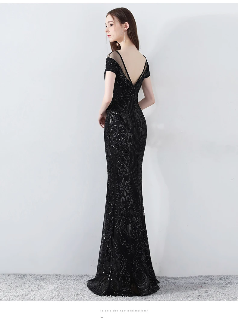 Wei yin Robe De Soiree с v-образным вырезом, новые модные длинные вечерние платья с открытой спиной, роскошные вечерние платья с блестками, платья для выпускного вечера