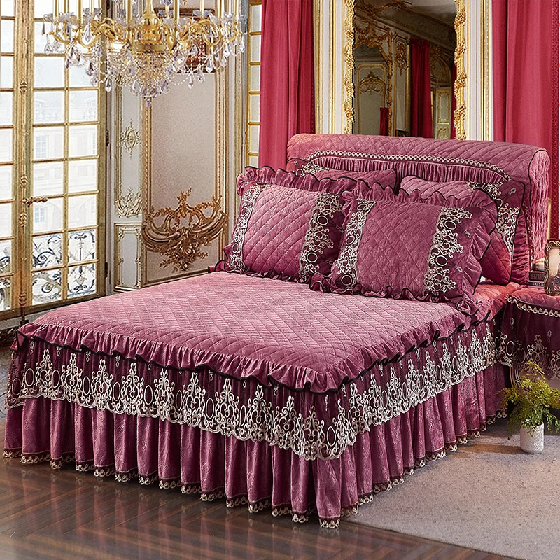 Теплый комплект постельного белья из плотного флиса для кровати розового и