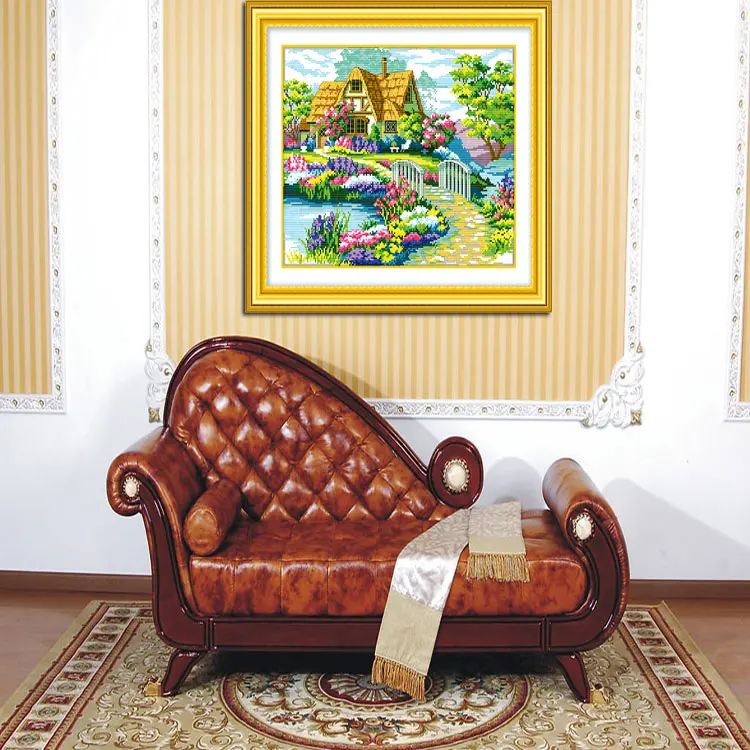 

Golden panno,Needlework,DIY DMC Cross stitch,Sets For Embroidery kit 11ct printed cotton thread Beautiful Homes Cross-Stitching