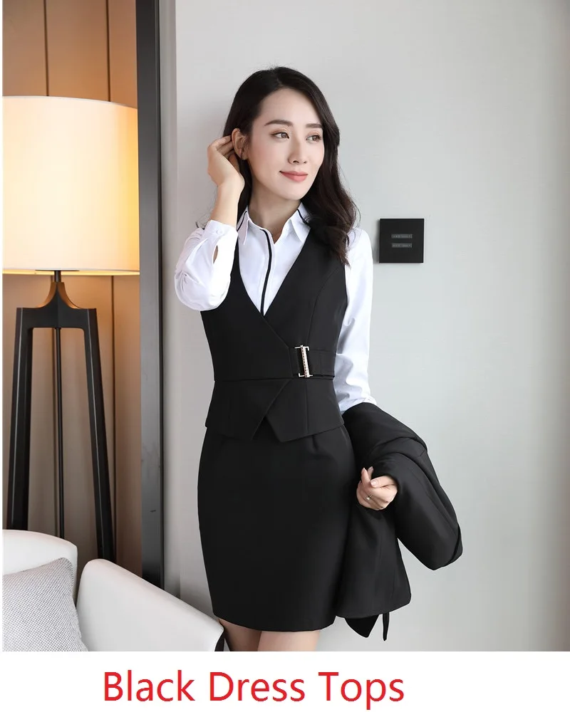 Black Dress Новая Профессиональная форма блейзеры с блузкой и платьем для женщин офисная Рабочая одежда салонные наряды красоты плюс размер красный - Цвет: Black Dress
