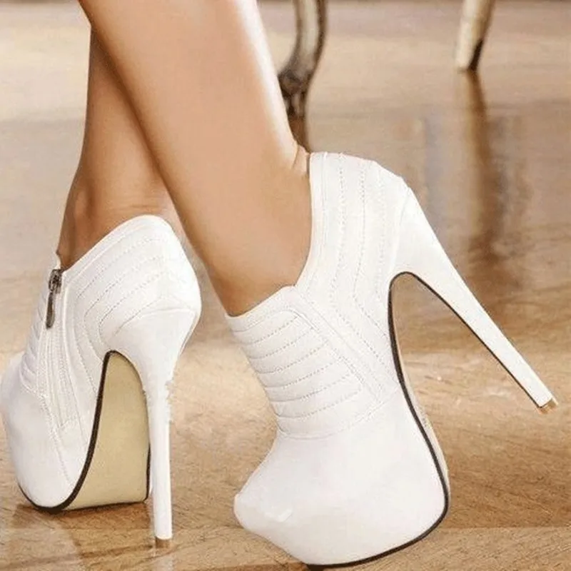 

fashion High Heels 14.5cm zip women shoes Waterproof Party Wedding Black Shoes Plus Size