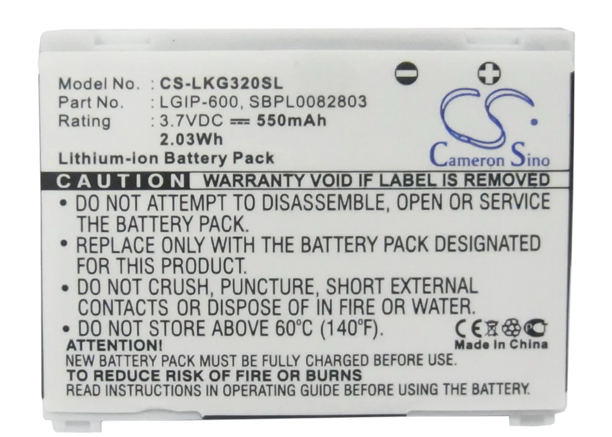 

Cameron Sino 550mAh Battery LGIP-600, SBPL0082801, SBPL0082803 for LG KG320, KG-320, MG320c, MG-320c