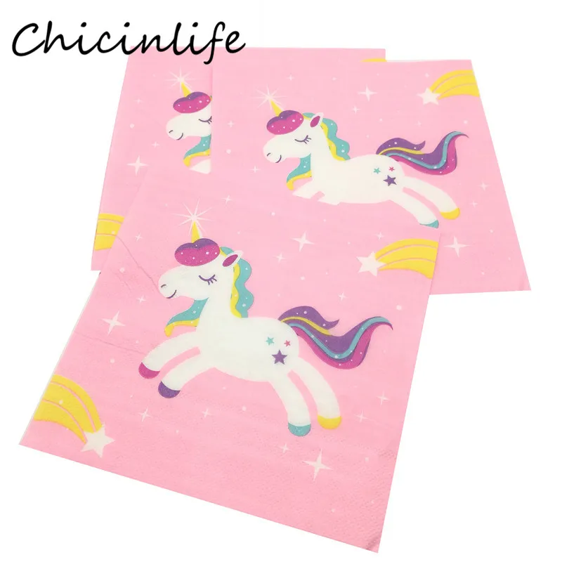 Chicinlife 20 шт./пакет Синий/Розовый Единорог бумажная салфетка день рождения