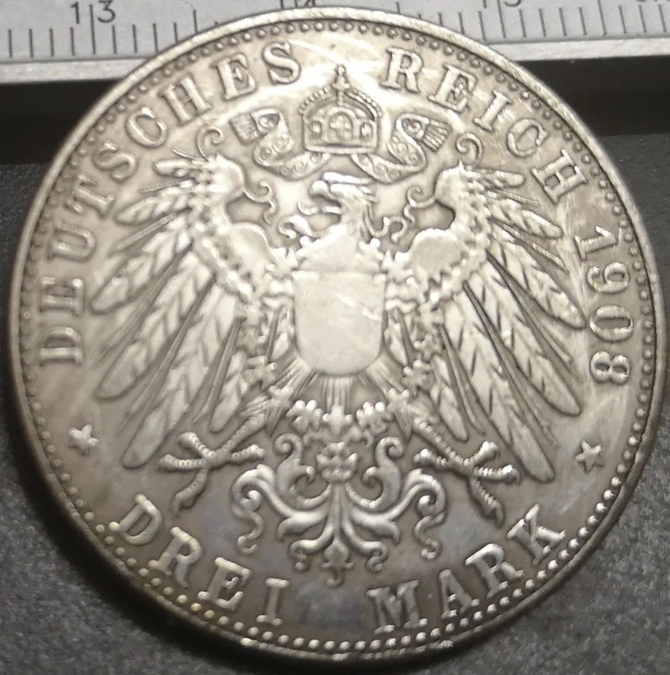 1908-A Free Hanseatic city of Lubeck 3 Mark Silver Plated Copy Coin | Дом и сад