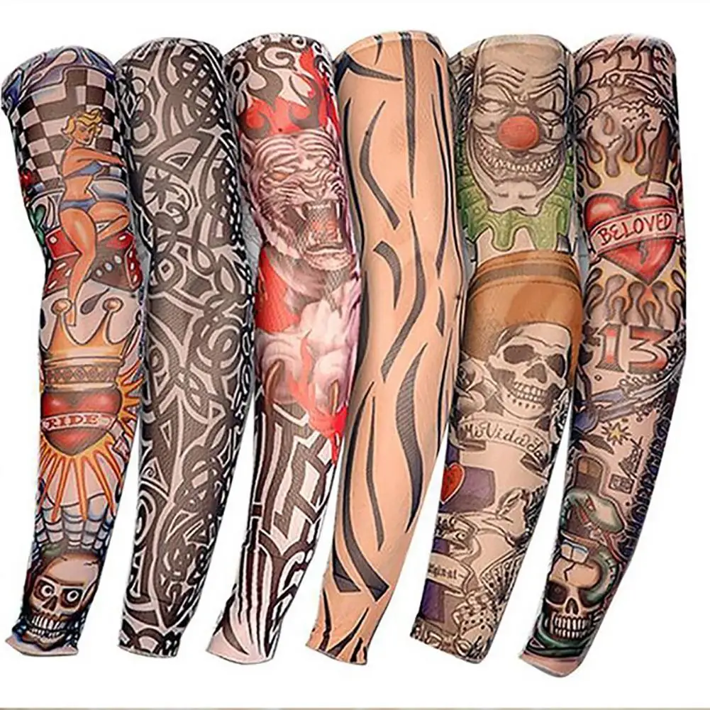 

6PCS Seamless Tattoo Sleeves Arm Sleeves Summer Riding Driving Sunscreen Sleeves For Men Women
