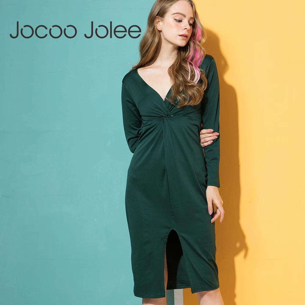 Женское платье-свитер Jocoo Jolee винтажное платье-миди с длинным рукавом и разрезом