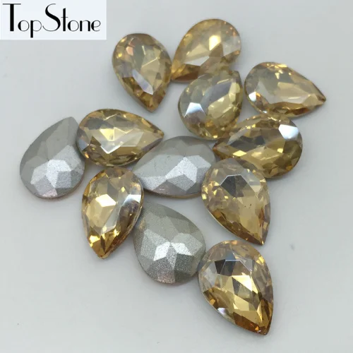 TopStone все размеры Цвета стеклянный кристалл в форме слезы роскошным камнем, остроконечные 7x10mm~ 20x30 мм в форме капель бусины для изготовления ювелирных изделий - Цвет: Gold Champagne
