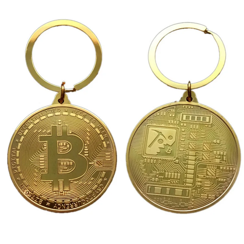 Металлический брелок с кулоном Биткоин BTC золотая черная Серебряная монета для