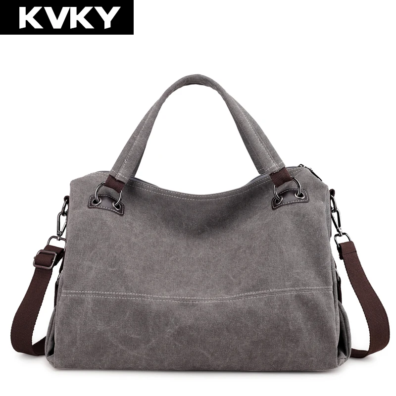 KVKY фирменные холщовые женские сумки винтажные вместительные Сумки на одно плечо