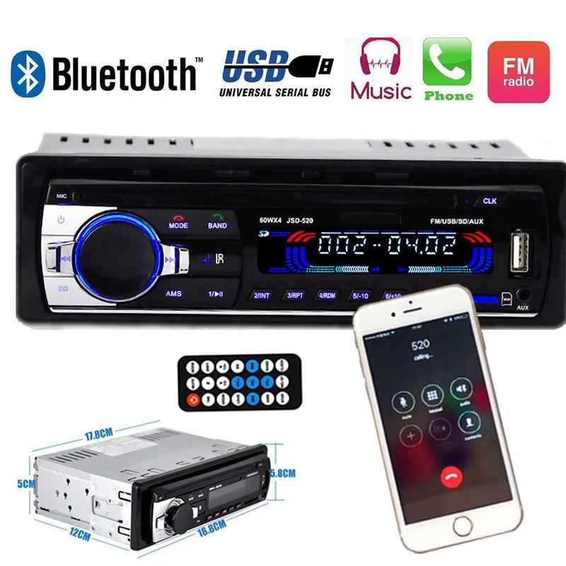 12Pin 12V Car MP3 Player FM Radio Stereo Bluetooth 1 DIN In Dash SD/USB /AUX N20D | Электроника