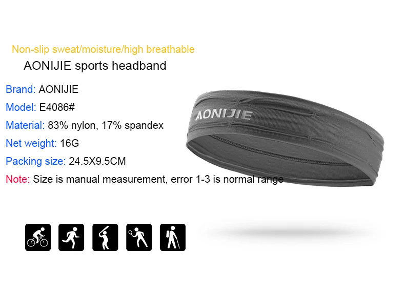 AONIJIE высокое качество резинки Sweatband противоскользящая повязка для волос анти пот Для Бега Спортзала фитнеса лента для йоги