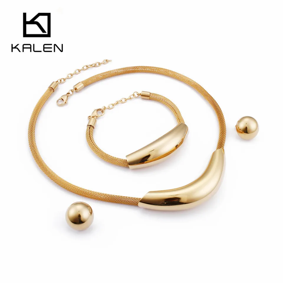 KALEN Bulgaria золотое ожерелье& браслет& серьги комплекты украшений для женщин из нержавеющей стали сетка цепи колье ожерелье аксессуар