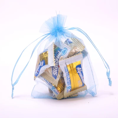 Оптовая продажа 100 шт./лот голубые маленькие сумки из органзы для украшений 7x9 см