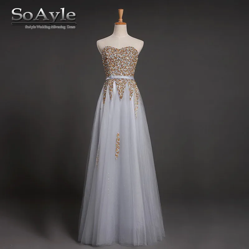 Женское вечернее платье с блестками SoAyle золотистое/серебристое длинное Тюлевое