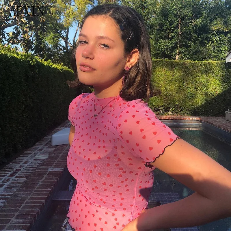 Женская футболка с принтом в виде сердца повседневная розовая коротким рукавом