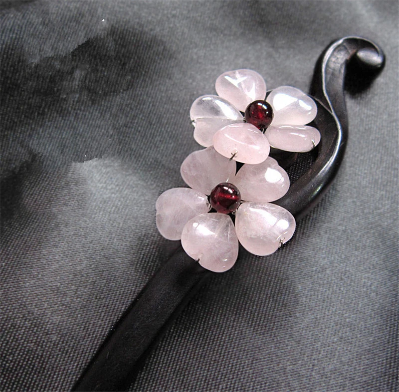 Handmade Ebony Hair Stick Natural Stone Garnet Flower Sticks Pin Chinese Style Jewelry Vintage Accessories WIGO0787 | Украшения и