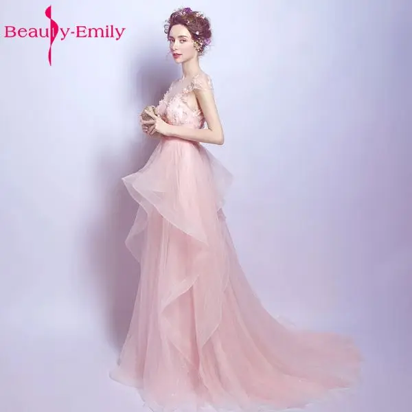 Красота Emily Robe De Soiree кружева цветок Длинные розовые вечерние платья 2017 невесты с