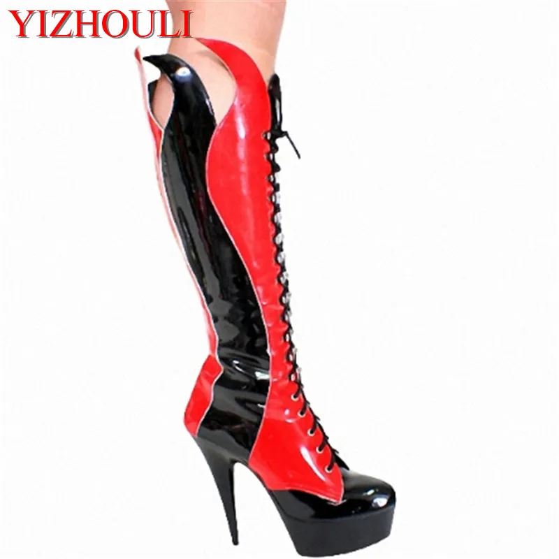 The new style of women's boots with a red 15 cm high heel show Dance Shoes