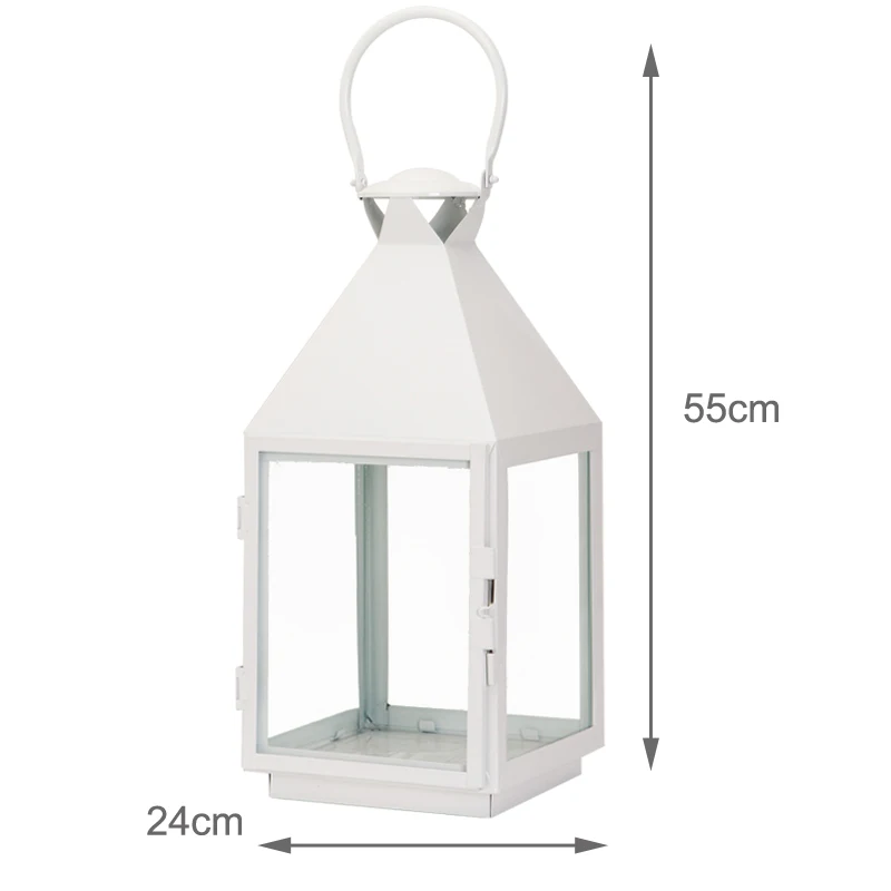 White L 24x24x55cm Подсвечник Европейский Стиль Железный стеклянный подсвечник Фонарь марокканский стиль фонарь в форме свечи стекло черный/белый/бронзовый цвет - Цвет: White L 24x24x55cm