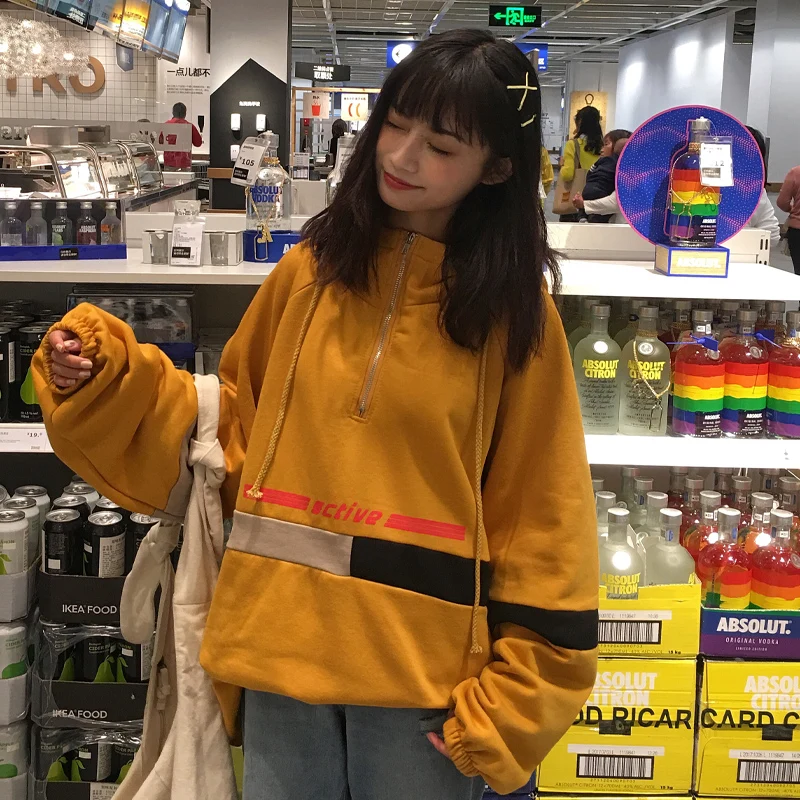 Новинка зимы, Корейская Ulzzang, модная свободная толстовка с капюшоном и надписью ins, веселые топы, Harajuku, Повседневная Женская толстовка