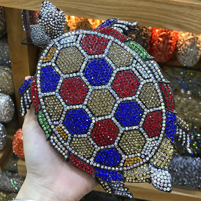 

3 Colors Clutch XIYUAN Diamonds Women Evening Bags Clutches Bag Tortoise Shape Party Bags 100% Handmade Ladies Clutches