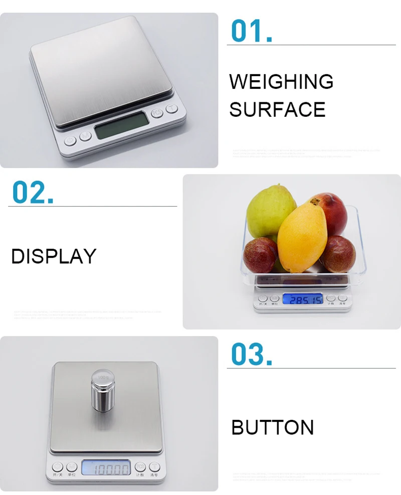 Digital Kitchen Scale Mini Pocket Stainless Steel High Precision Jewelry Electronic Balance Weight Gold Grams