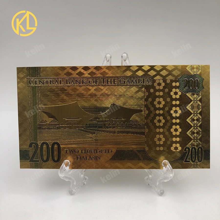 KL 10 шт./лот 200 далаз золотой цвет фольга банкноты Центральный банк Гамбии для