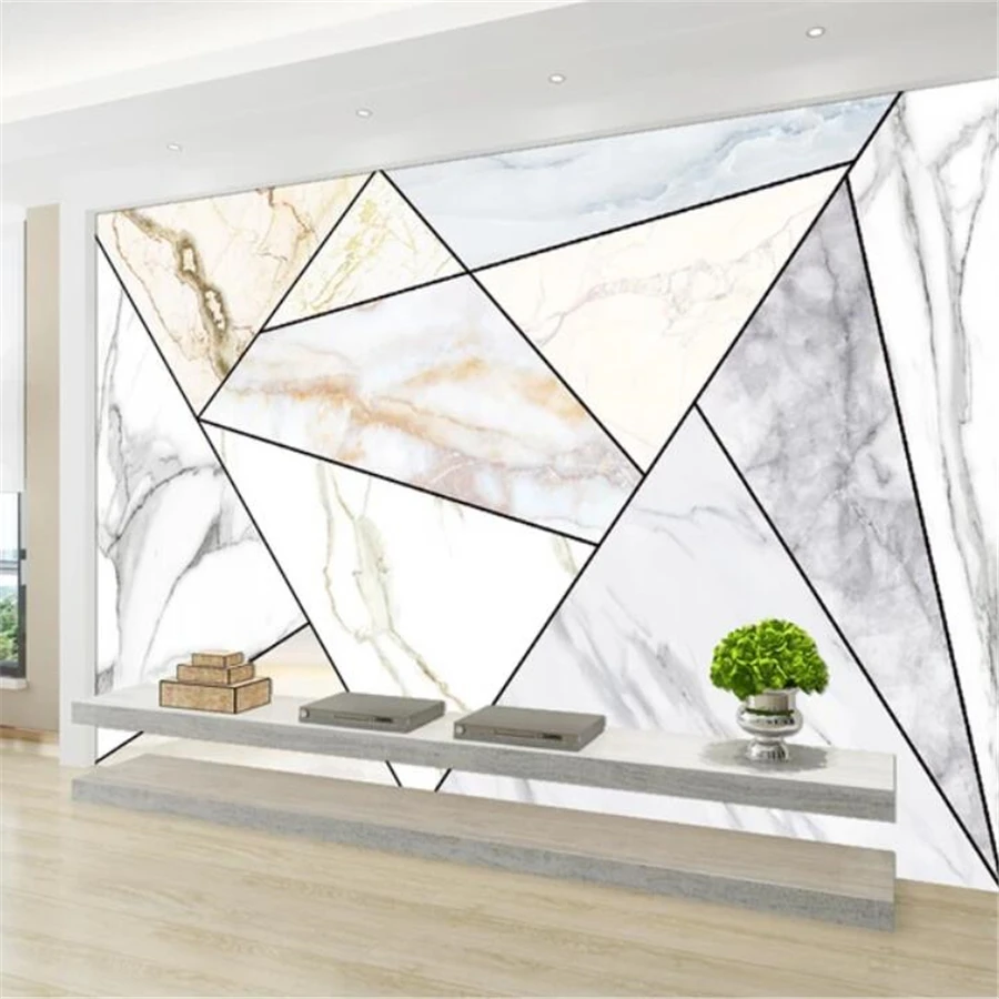 Custom wallpaper 3d mural stereo modern minimalist geometric marble mosaic sofa background wall papers home decor | Строительство и