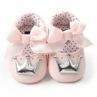 baby girl pu leather shoes kid moccasins first walkers crown bow soft soled non slip footwear crib shoes