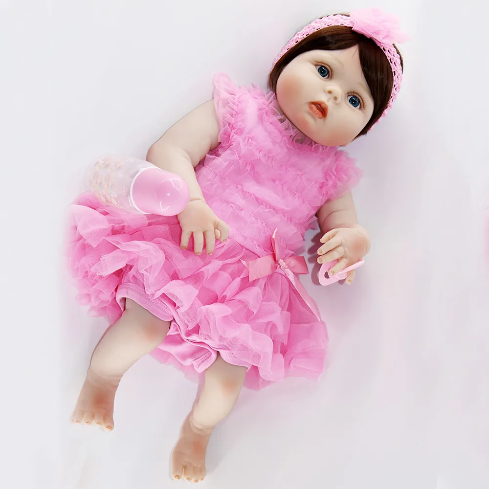 Bebes reborn realista 23 &quot57 см Силиконовая Кукла baby розовое платье для девочки кукла
