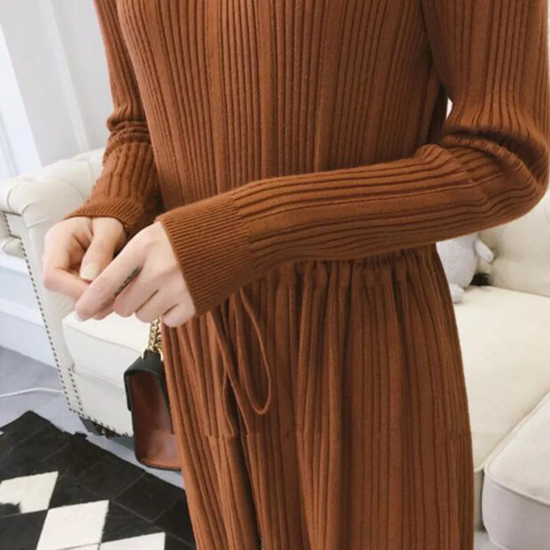 

Knitted Sweater Dress Female Autumn Winter 2019 New Large Size 3XL Slim Half-High Collar Lace Side Lace Sweater pullover B193